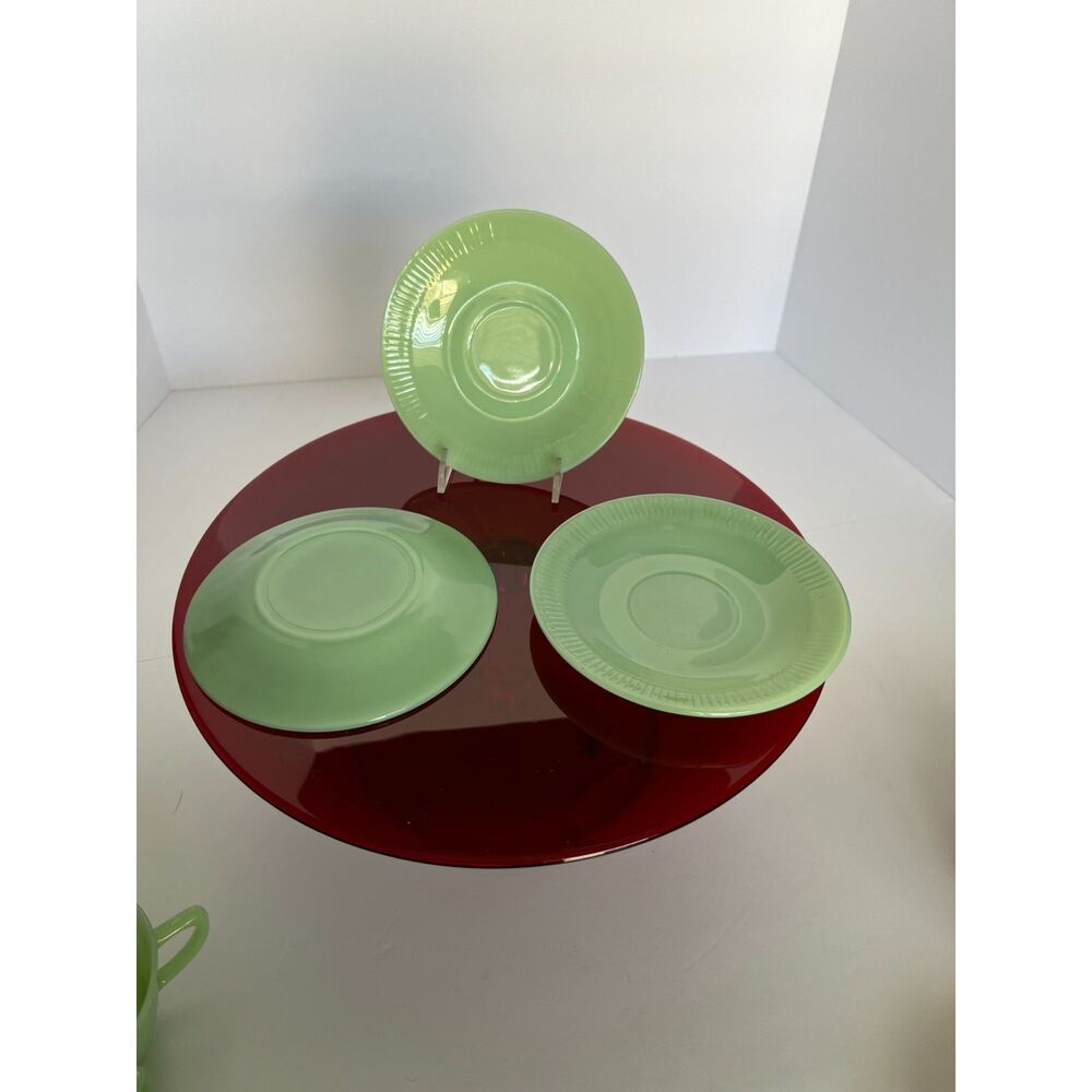 3 Jane Ray Fire King Jadite Saucers